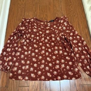 Madewell Ladder Trim Ruffle Floral Brown Long Sleeve Cottagecore Boho‎ Top Small